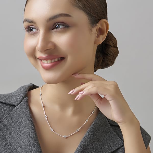 Image of TRUESILVER ACPL 925 Sterling Silver BIS Hallmarked Round Cubic Zirconia Station Cable Link Chain Necklace for Women and Girls