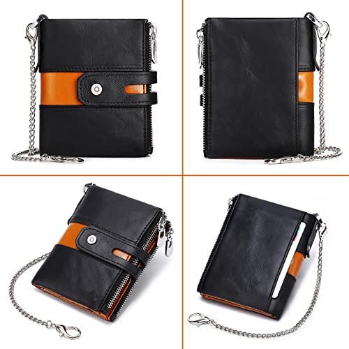Image of boshiho Genuine Leather Bifold Chain Wallet for Men RFID Blocking