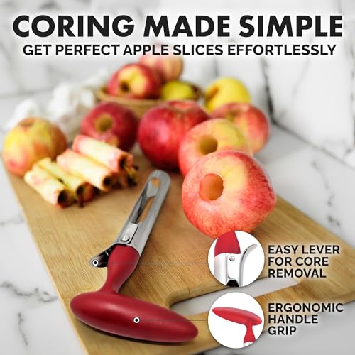 Zulay Kitchen Premium Apple Corer Tool - Ultra Sharp, Stainless Steel, Serrated Blades for Easy Coring - Easy to Use & Clean, Durable Apple Corer Remover for Baking Apples & More - Red - Image 7