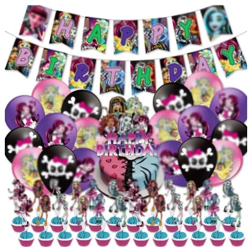 KJoet 44 pcs Accesorios Para Globos, Mon-sters Decoraciones Cumpleaños, Pancartas, Globos de Latex, Cupcake Toppers, Party Decoration Set