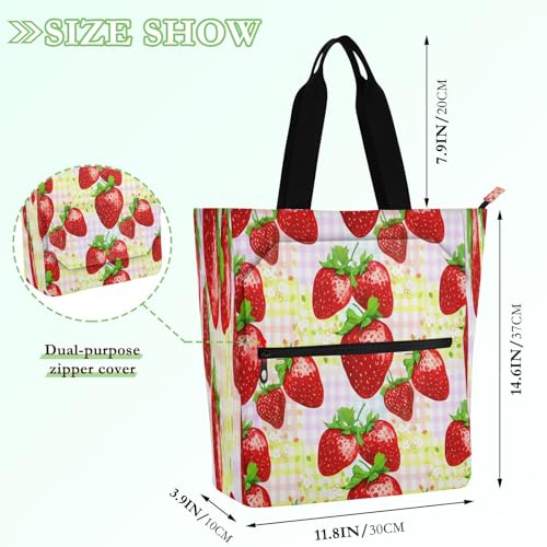 Strawberries Book Tote Bag,Large Capacity Handbag with Zipper Perfect for School,Travel,Shopping2