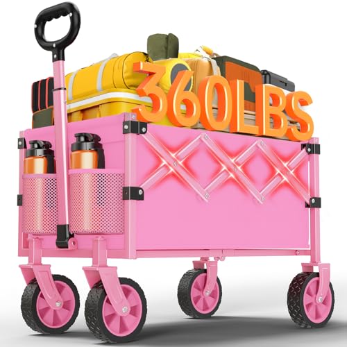 Wagons Carts Foldable 360LBS Folding Utility Heavy Duty Wagon Cart with Wheels 100L Portable Utility Outdoor Wagon for Shopping Beach Camping Sports Garden