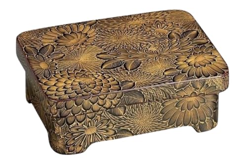 J-kitchens 木製 鰻重箱 飾り足付 丼重 溜内朱沈金菊彫詰め 木製 18.3x13.9x6.8cm 日本製