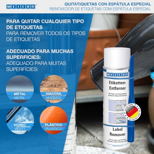 Miniatura 2 de Weicon Spray Quita-Etiquetas 500 Ml Incluye Espátula Especial Para Un Trabajo Eficaz Transparente