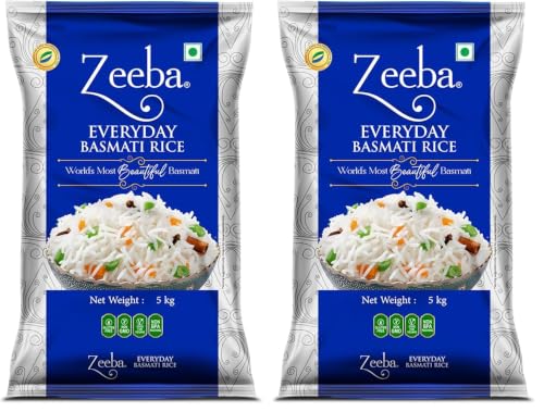 Image of Zeeba Everyday Basmati Rice 5 Kg, Perfect for Everyday Cooking (Cooked length upto 14mm*) (Pack of 2)