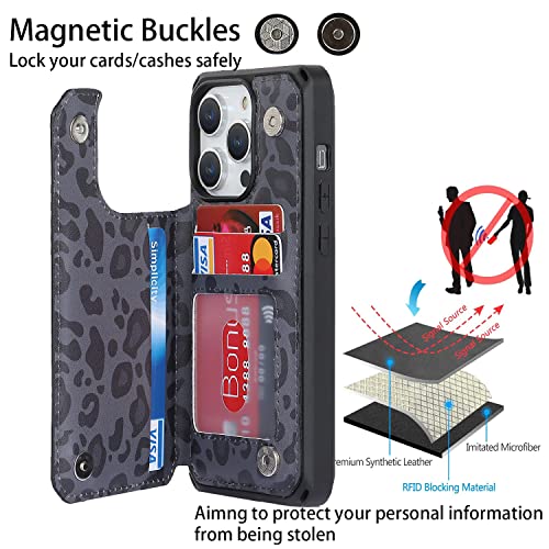 Image of Cavor for iPhone 14 Pro Case Wallet with Card Holder for Women,Stand and Strap,for iPhone 14 Pro Phone Case Full Body Shockproof Protective Case-Black