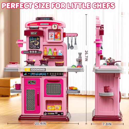 Image of Play Kitchen Playset Cooking Accessories - with Steam, Sound & Light, Cooking Stove, Play Sink, Oven, Play Food and Toy Kitchen Accessories, Pretend Play Toys for Girls Gift