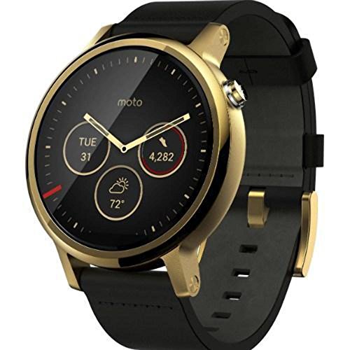 Motorola Moto 360 (2nd Gen.) Mens 46mm, Gold w/Black Leather Band