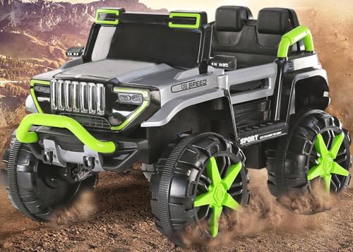 Image of Driving EV Cars for 1, 2, 3, 4, 5, 6 Years | Remote + Steering + Mobile App Control | Kids Jeeps (Thar Jumbo Size Jeep [1-8 Year Kids], Silver /Green)