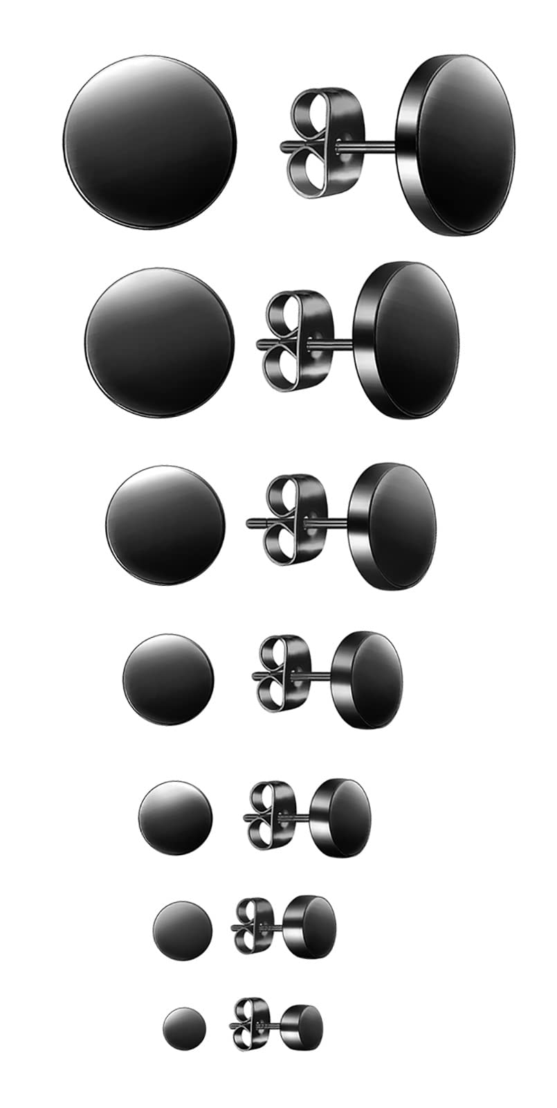 MicVivien6-7 Pairs Stainless Steel Round Stud Earrings Set Men Women Black Silver Piercing Stud Earrings Set 3-12mm