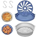 2PZ Molde Silicona Freidora de Aire Redondo 20CM, Accesorios Freidora Sin Aceite Reutilizables, Moldes Silicona Freidora Aire Desmontable Antiadherentes para COSORI 5.5L, Cecotec, Ninja (Azul + Gris)