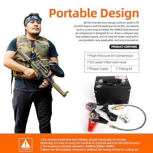 Image of PCP Air Compressor | 4500Psi /300Bar | Automatic compressor stop, built-in filter and cooling fan | 12V DC /110 /220V AC | Suitable for PCP air guns, paintball tanks, HAP tanks
