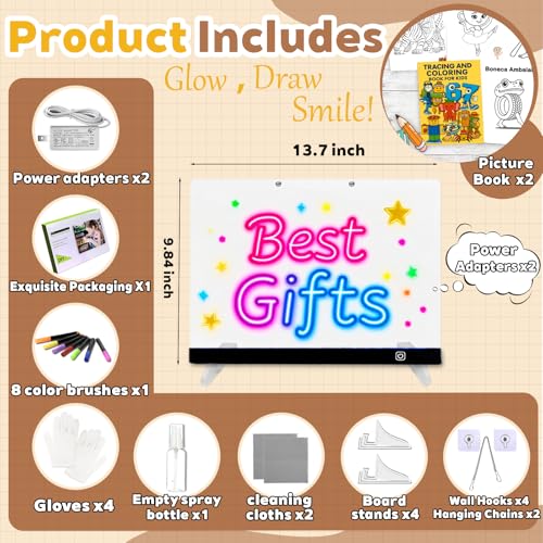 2026 2 Pack LED Drawing Board with Colors, Glow Doodle Acrylic Dry Erase Board for Kids Ages 6+, 13.7" x 10" Rechargeable Light Up Note Board for Boys & Girls Drawing & Creative Play by Xulvrax - Image 6