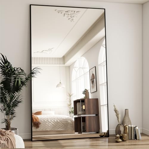 Image of BEAUTYPEAK 77 inchx38 inch Rectangle Full Body Floor Mirrors, Full Length Mirror Hanging or Leaning, Aluminum Alloy Frame Wall Mirror for Bedroom, Dressing Room, Black