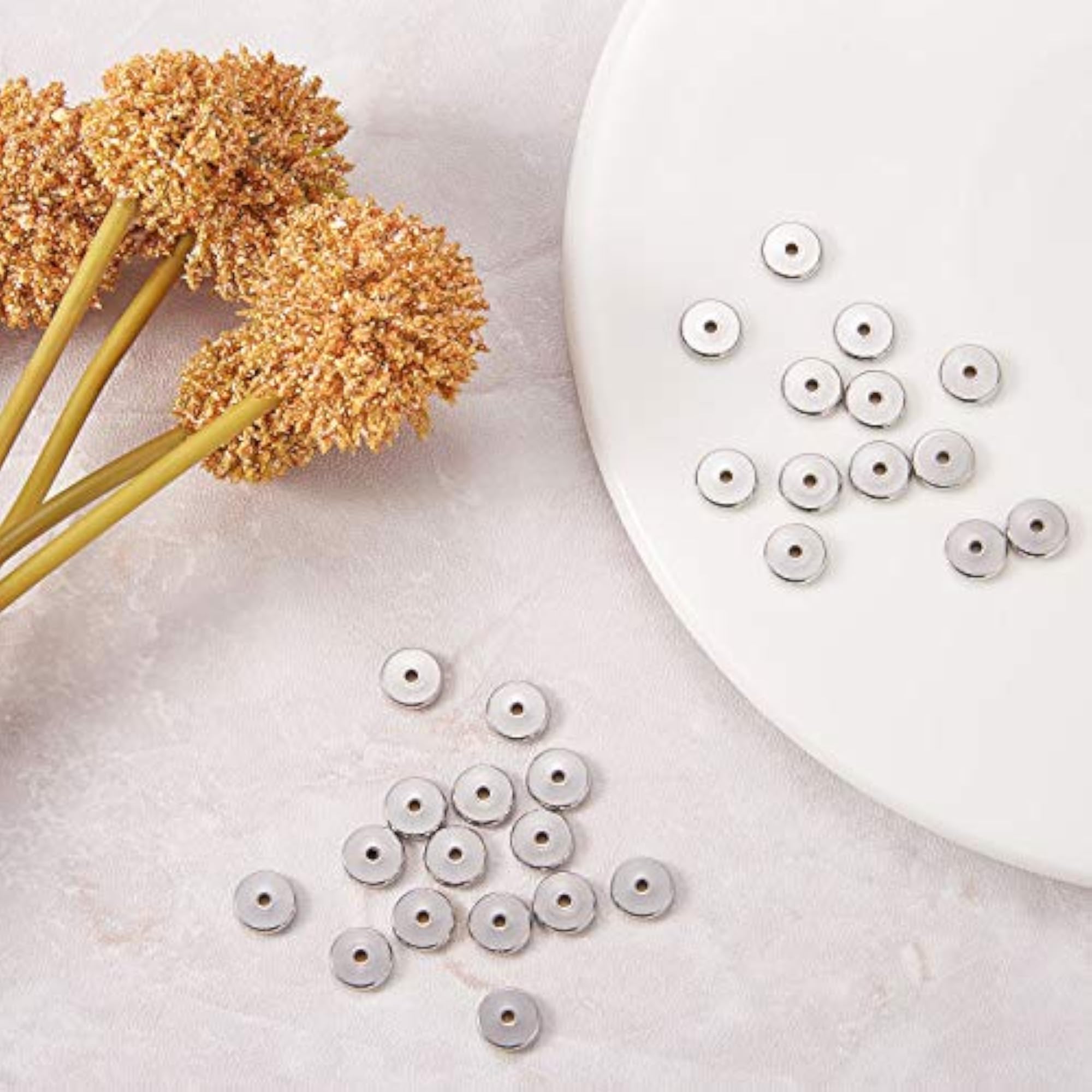 50 Pcs 304 Stainless Steel Flat Round Bead Spacers for Jewelry Making