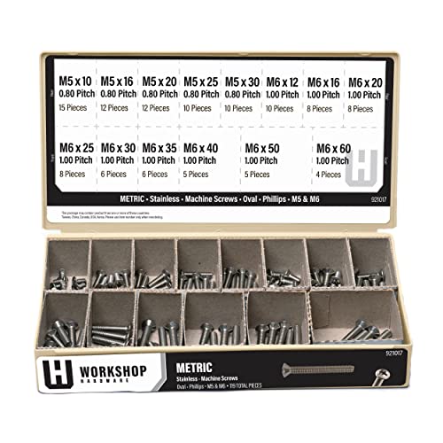 Image of 119 Piece Fastener Assortment Kit, Metric Stainless Steel Oval Phillips Machine Screw Set, M5 and M6 Diameters, Gray, Stainless Steel