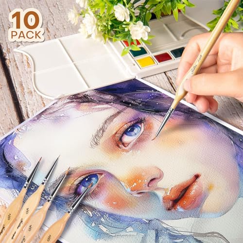 Image of Golden Maple Miniature Paint Brushes 10pcs Detail Paint Brushes Flat Angle Filbert Fine Detail Brush Set for Acrylic, Watercolor, Miniature Models