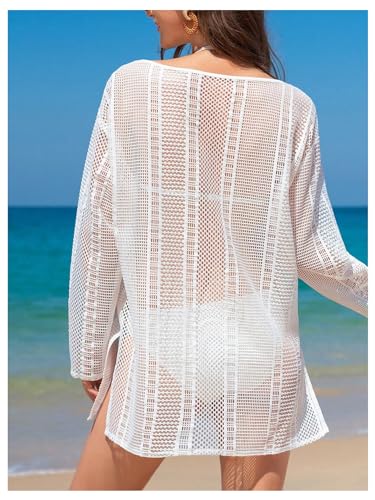 SweatyRocks Girl's Split Swimsuit Cover Up Long Sleeve Scoop Neck Bathing Suit Cover Up2