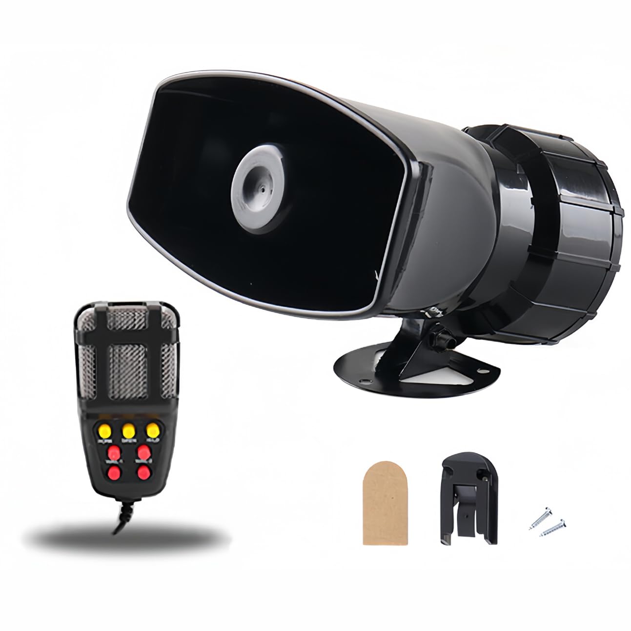 Alarm Horn Siren PA Speaker Mic System 7 Tone Loud Car Alarm Police Horn Police Car Siren Horn Speaker System Emergency Amplifier Alarm Horn for Truck Lorry Boat Car 12V (‎ES-PAS01-7)