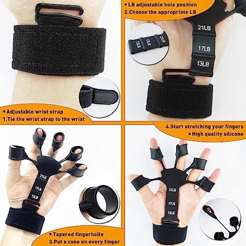 Gripster Finger Strengthener, 2Pcs Hand Grip Strengthener, 6 Resistant Level Grip Strength Trainer, Finger Exerciser Hand Strengthener, Finger Flexion Extension Training for Guitar Climbing (Black) - Image 5