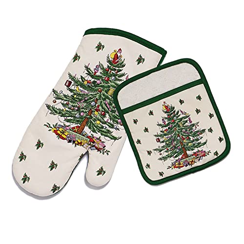 Spode - 2pc Kitchen Set, Matching Oven Mitt & Pot Holder, Holiday Home Decor (Spode...