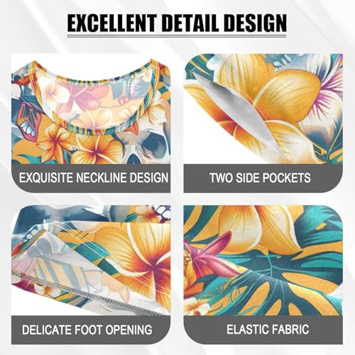 ALAZA Tropical Flower Sugar Skull Blossom Pajamas Short Sleeve 2 Piece Sleepwear Top and Bottom Pajama Set Unisex4
