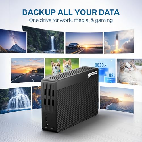 Image of Geonix PowerShell S7 4TB External Hard Drive 3.5 inch USB 3.1 SATA HDD with 12V External Power Adapter, Up to 5Gbps UASP, Shockproof, PC /Mac /Laptop /Xbox Compatible, 3-Year Warranty (Black)