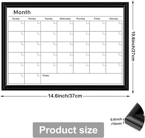 Miniatura 2 de Umtiit - Calendario mensual de borrado en seco, pizarra blanca de 17.7 x 23.6 pulgadas, marco de madera negra, pizarra blanca de superficie