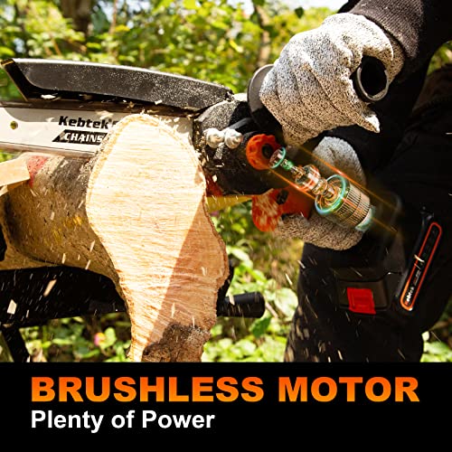 Kebtek Akku Kettensäge, 8 Zoll Mini Kettensäge mit Akku Elektro Kettensäge mit Bürstenlosem Motor, 21V Tragbar Einhand Kettensäge mit 2 Akkus für Gartenarbeit Baumbeschneidung Holzschneiden – Bild 4
