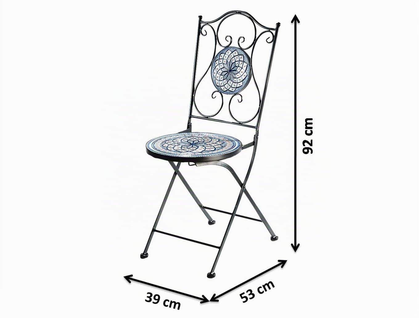 Kobolo Gartenstuhl Klappstuhl Metallstuhl Mosaikoptik weiß 92 cm Blau