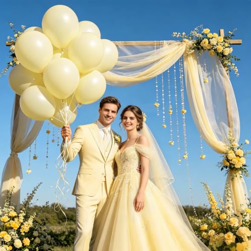 Image of 100pcs Pastel Yellow Latex Balloons 12 inch | Light Yellow Round, Helium Balloons, Easter Birthday Bridal Shower Wedding, Sunflower Party Decorations