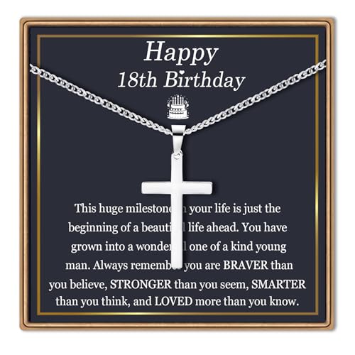 EPIRORA 10/11/12/13/14/15/16/17/18/19/20th 21st Birthday Gifts for Men Boys, Stainless Steel Chain Silver Cross Necklace Jewelry Presents for Son Grandson Nephew Brother