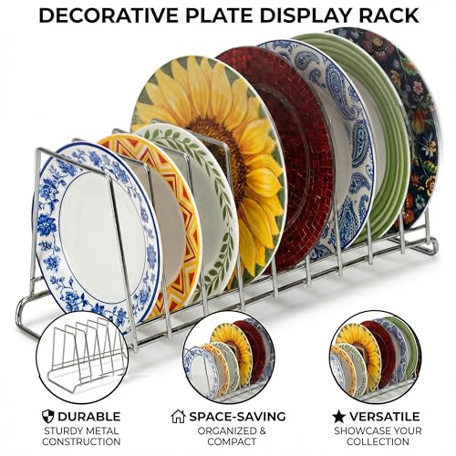 Image of Namani 9 Section Stainless Steel Plate Stand | Dish Organizer Rack for Kitchen Cabinet & Countertop | Rust Proof Plate Holder for Dishes, Thali & Lids (Silver)