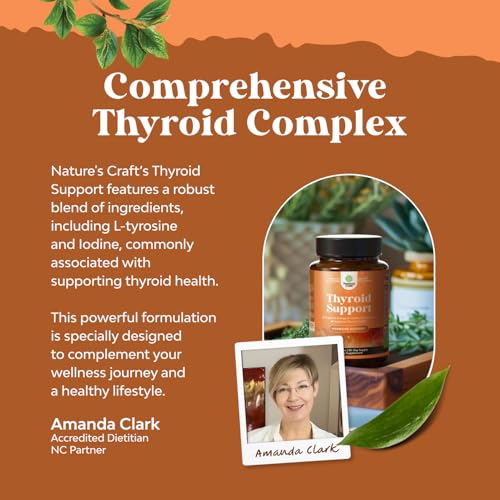 Image of Thyroid Support for Women & Men - Metabolic & Energy Support - 60 Capsules | Potent Kelp Iodine Supplement with L Tyrosine, Bladderwrack, Selenium & Ashwagandha - Mood & Hormone Balance Support -Non GMO