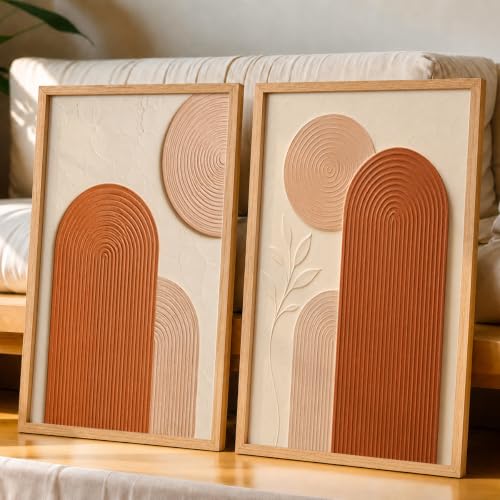 Image of NoWorries Abstract Arch Wall Painting Set of 2 with Frame | Terracotta Beige Geometric Texture Artwork, Modern Minimal Boho Wall Decor for Living Room, Bedroom, Office and Home Decoration (Art-9, 17x25inch)