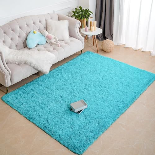 Image of Present Carpet for Room, Shaggy Rugs Fluffy Carpets, Indoor Modern Plush Area Rugs for Living Room Bedroom Kids Room, ETC Turqoise 2x4 feet