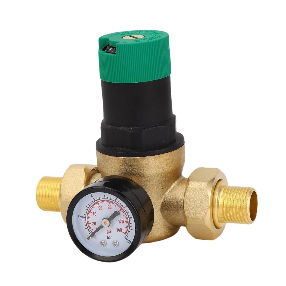 Réducteur de pression 3/4 en laiton robuste avec manomètre pour eau stable