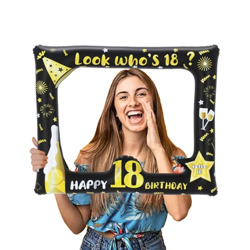 Cadre photo gonflable noir et doré pour 18e anniversaire - Accessoire de photomaton géant et amusant - Pour homme et femme - Cadeau d'anniversaire -...