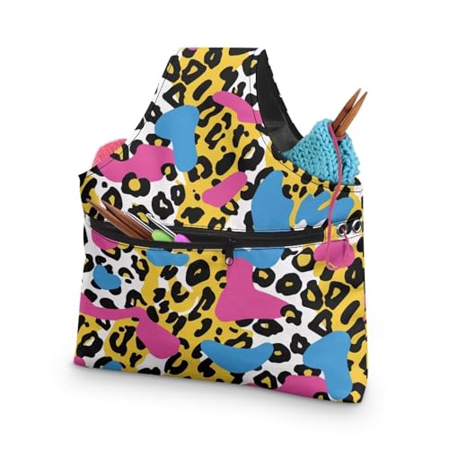 Image of Zebra Print Yarn Bag Large Yarn Storage Bag for Crocheting Hook Organizer Knitting Crochet Tote Bag Women Yarn Storage Bag Knitting and Crochet Supplies Large