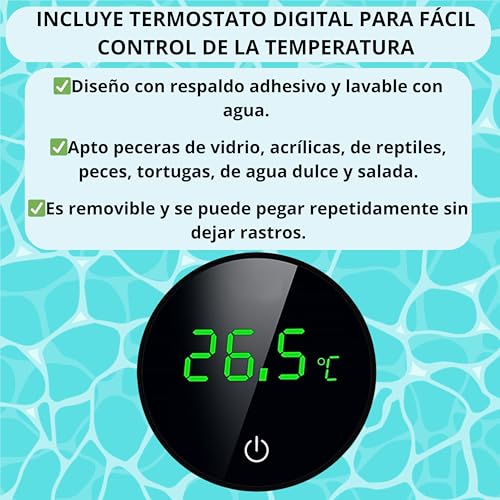 Calentador Acuario 50W, Acuario 60 litros, Calentador tortuguera, Termómetro acuario, Peceras para peces completas KIT, Termostato digital, Planta acuática, Vidrio Cuarzo Seguro 30 - 60 L, Sumergible - imagen 4