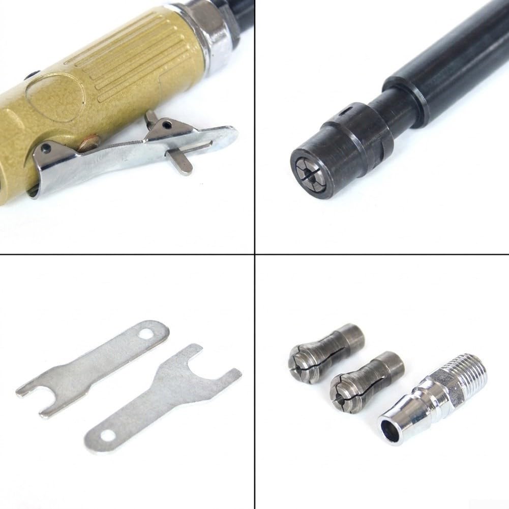 Smerigliatrice pneumatica, utensile pneumatico a lunga portata per | Costruzione in lega di alluminio, portata di 28 cm per spazi ristretti, per levigare, lucidare, molare metallo e legno