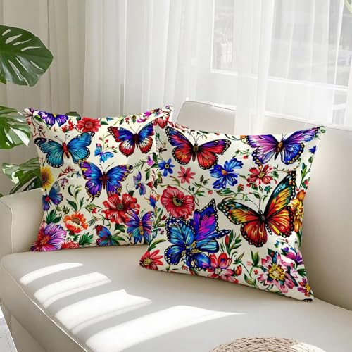 Housse coussin 80x80cm taie oreiller papillon imperméable velours - 3