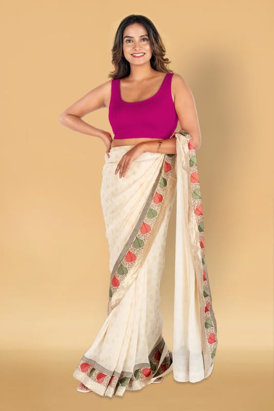 Image of Abhi Cotton Readymade Saree Blouse for Women- Sleeveless, U-Neck, Regular-fit, Stretchable, Pull-on Style