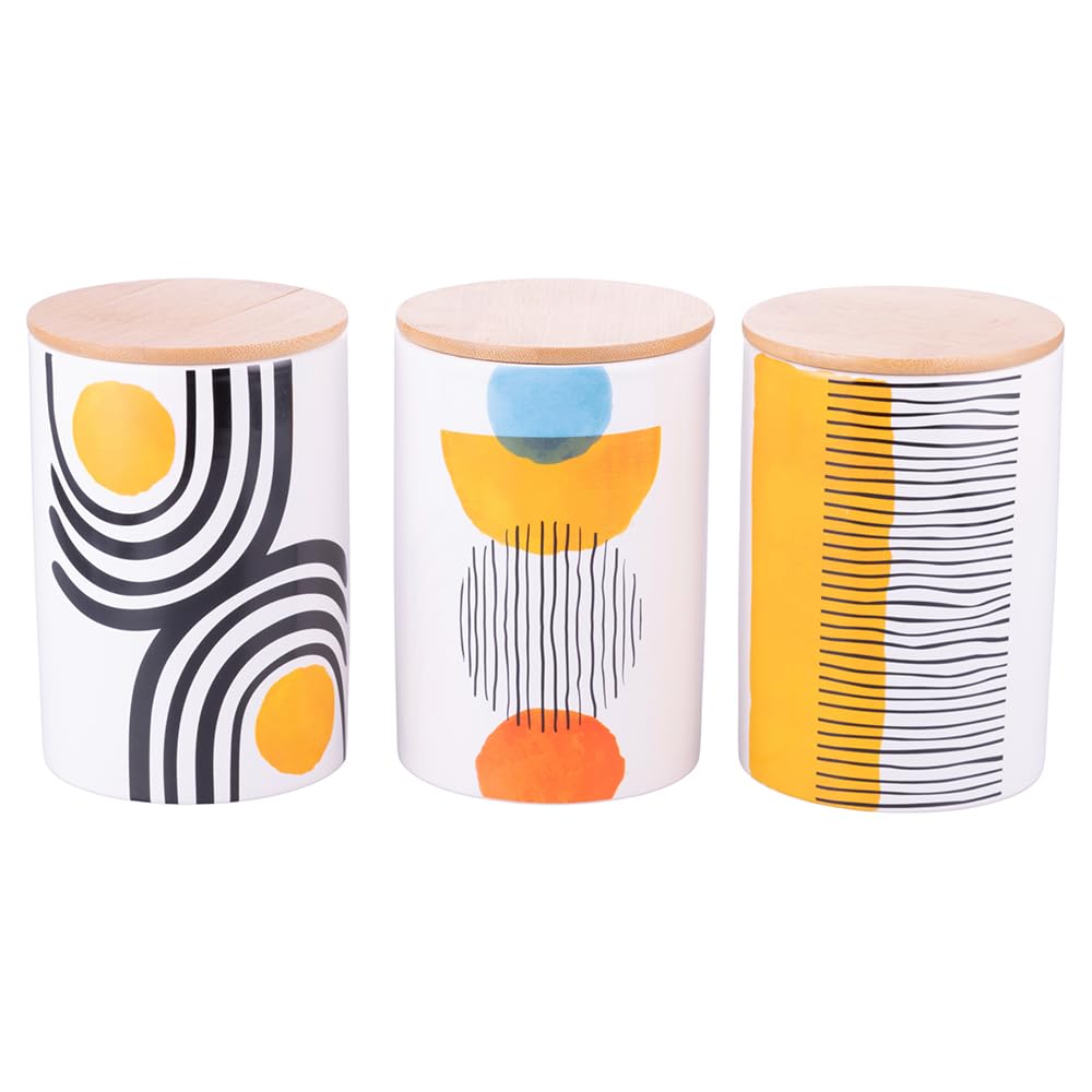Set 3 barattoli 750 ml in gres, coperchio in bambù, Venice Lido