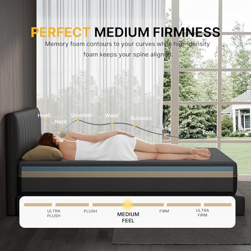 Image of 10 inch Twin Mattress Cooling Memory Foam Mattresses, Medium Firm | Mattress in a Box for Pressure Relief & Cool Sleep, Fiberglass Free, CertiPUR-US Certified