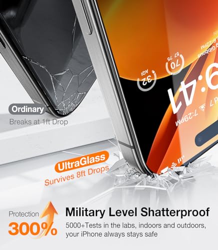 Image of UltraGlass Crystal Armor for iPhone 16 Pro Max Screen Protector (No Black Bezels) 9H+ Military-Grade Shatterproof Screen Protector 16 ProMax Tempered Glass, One Step Easy Installation, 1 Piece