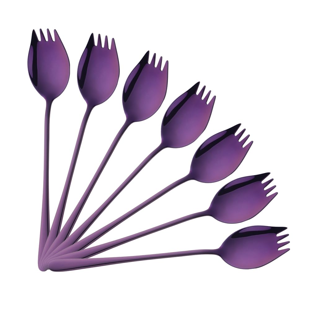 Sporks 2 in 1 Spoons Forks 7 Pieces Mix Color Stainless Steel Reusable Metal Korean Soup Dinner Spoons Camping Flatware Rainbow Color — Amazon image 10