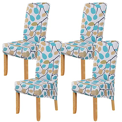 Large Size Printed Dining Chair Covers Set of 4,Dining Room Chair Slipcovers,Stretch Fabric Elastic Removable Washable High Back Chair Covers for Dining Room,Hotel,Kitchen,Home(P-LZSY-Leaf,Pack of 4)