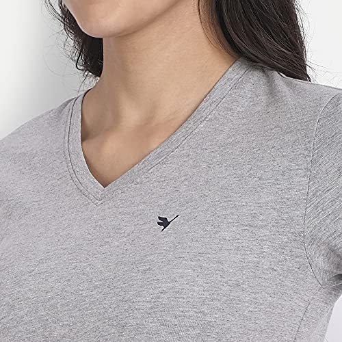 Image of AM SWAN Cotton Lycra Smart Fit Half Solid V-Neck Tshirts