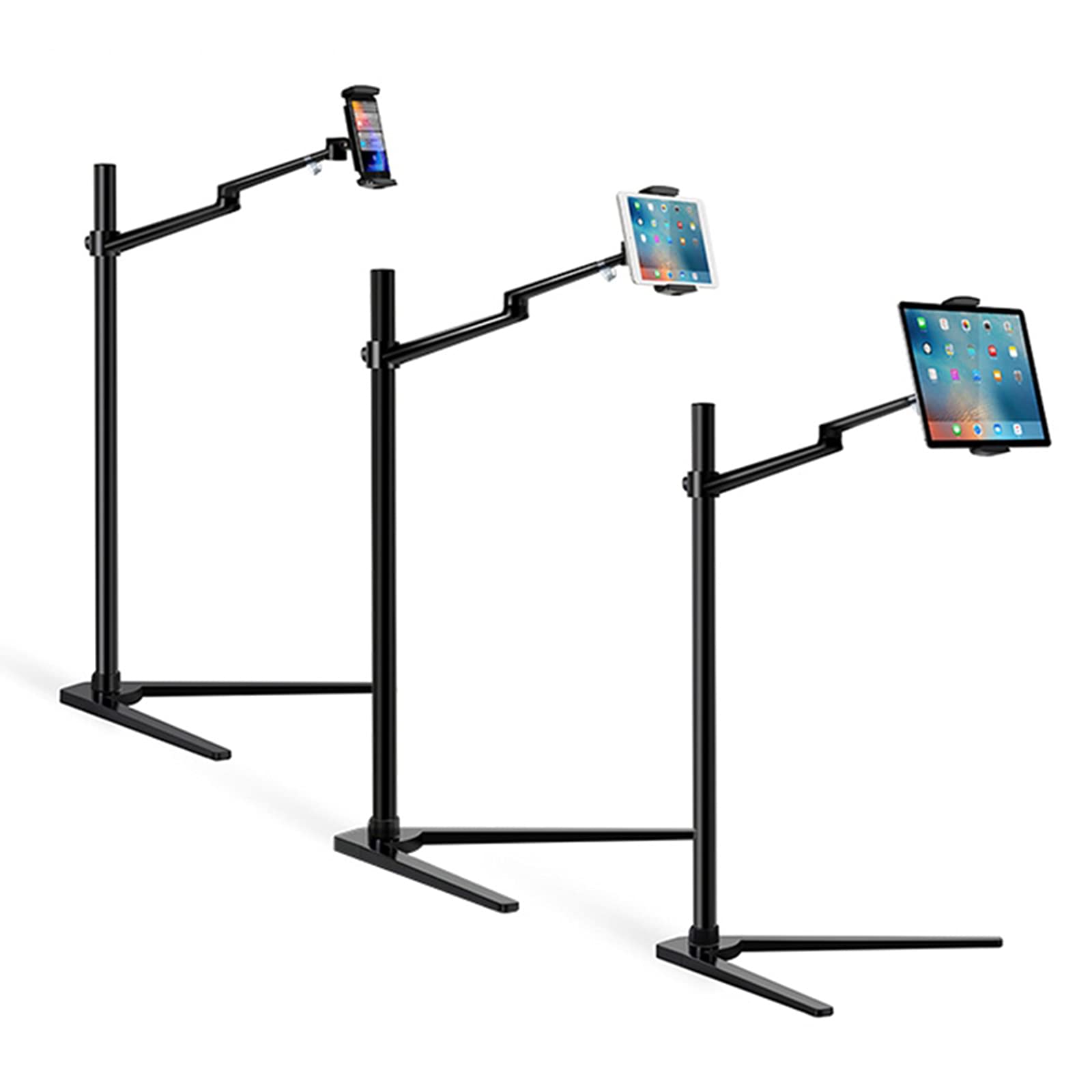 Supporto da Pavimento Multifunzione per Tablet Computer Smartphone da 4-14 Pollici Supporto per Braccio Singolo Girevole Regolabile in Altezza/inclinazione